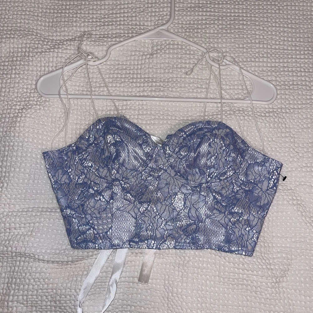 Lace Bustier Top in Blue and White